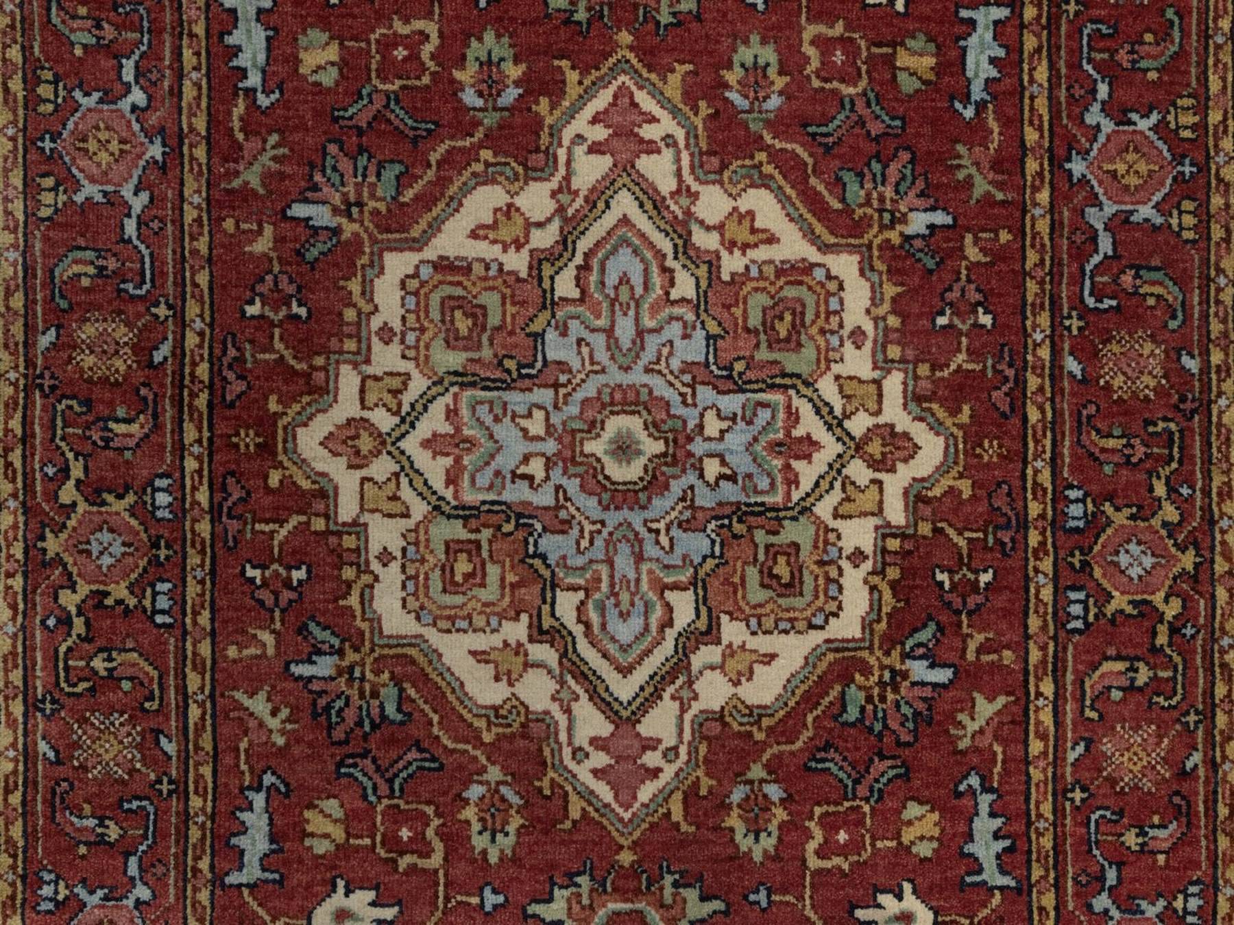 2'7"x20' Brick Red, Antiqued Fine Heriz Re-Creation, Medallions Design, Hand Knotted, Hand Spun New Zealand Wool, Denser Weave, Vegetable Dyes, XL Runner, Oriental Rug HR92787 - Image 5