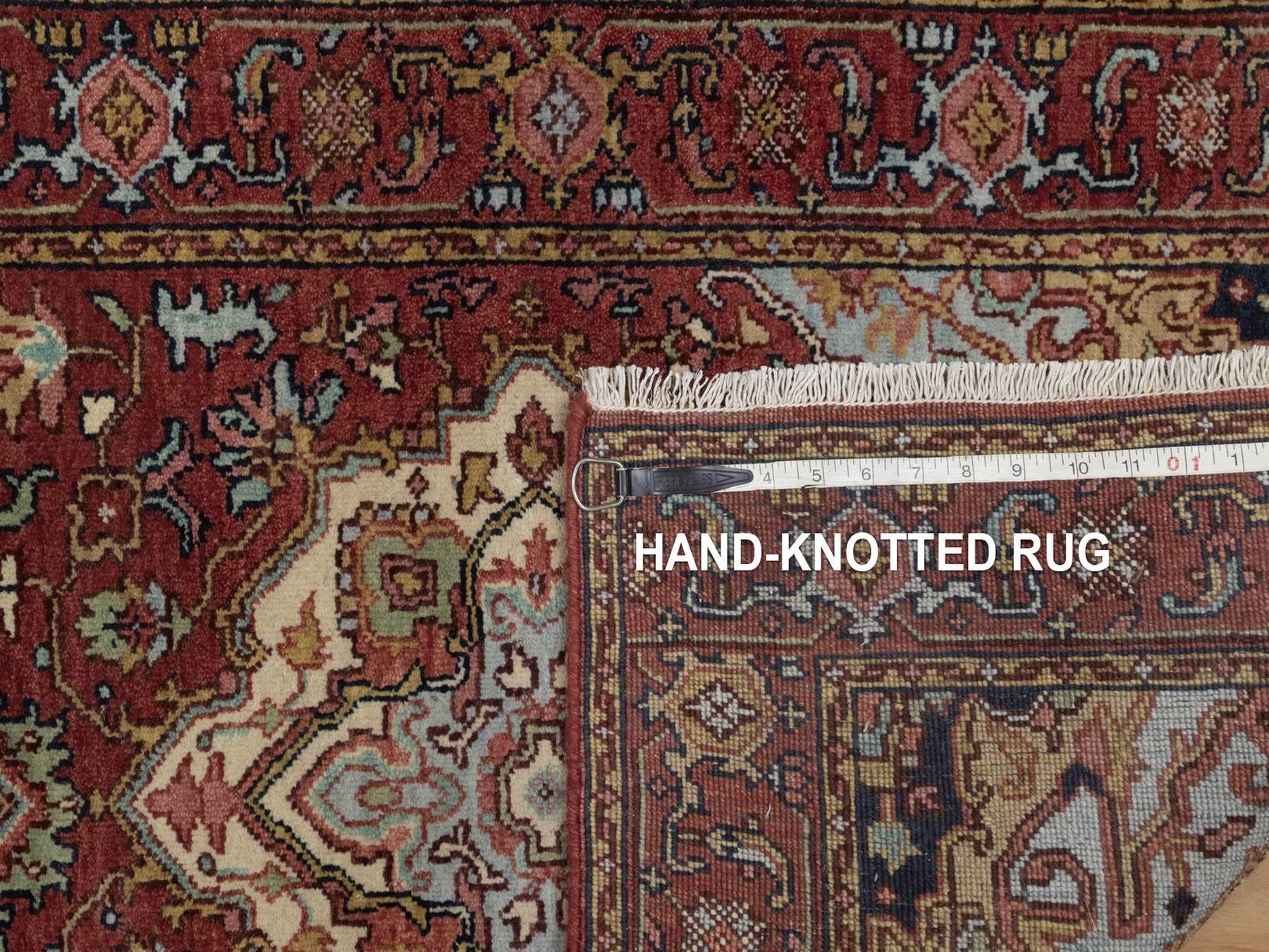 2'7"x20' Brick Red, Antiqued Fine Heriz Re-Creation, Medallions Design, Hand Knotted, Hand Spun New Zealand Wool, Denser Weave, Vegetable Dyes, XL Runner, Oriental Rug HR92787 - Image 8