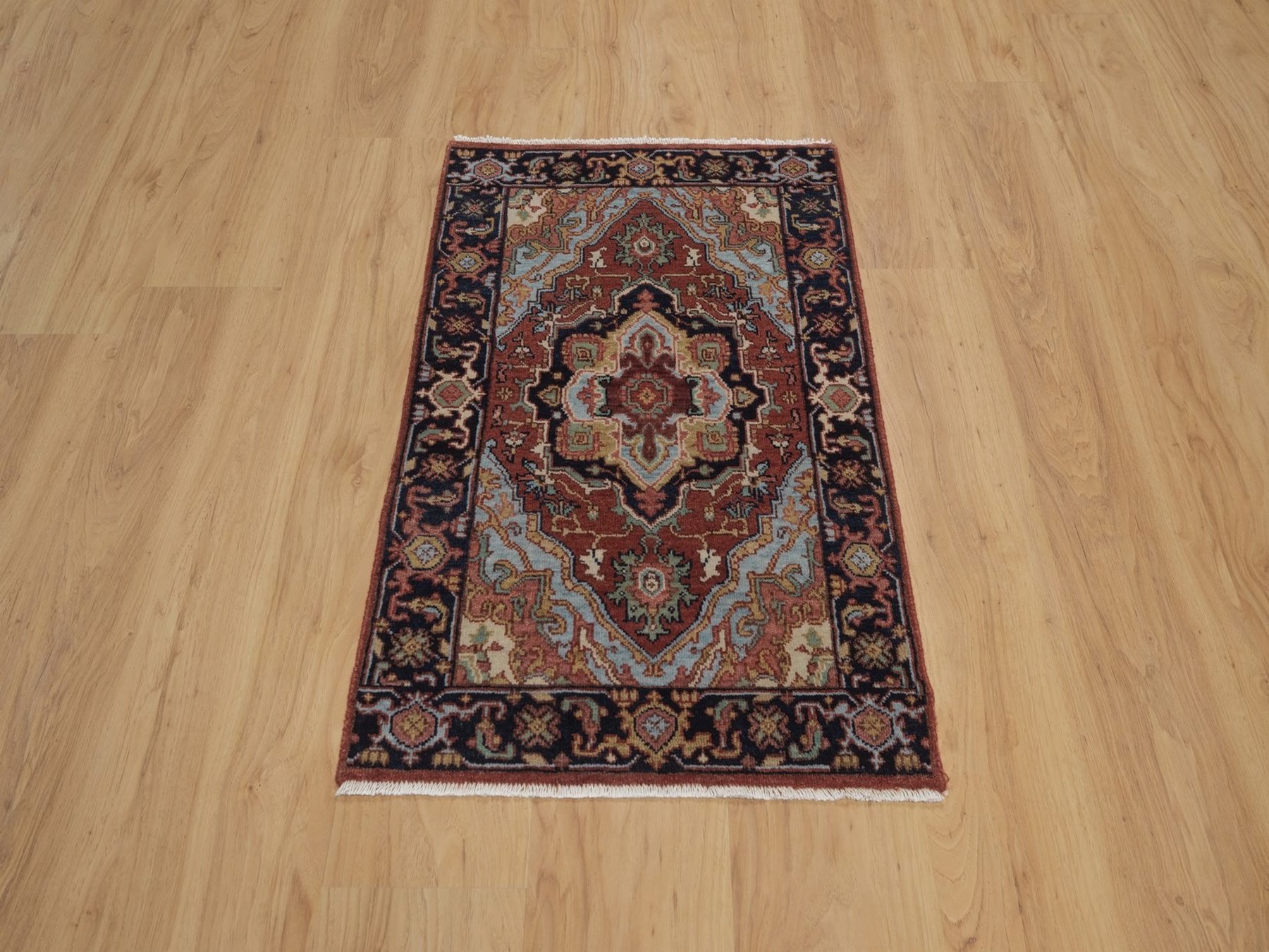 2'x3' Barn Red, Antiqued Fine Heriz Re-Creation, Medallion Design, Hand Knotted, Hand Spun New Zealand Wool, Soft Pile, Denser Weave, Vegetable Dyes, Sample, Mat, Oriental Rug HR92790 - Image 2