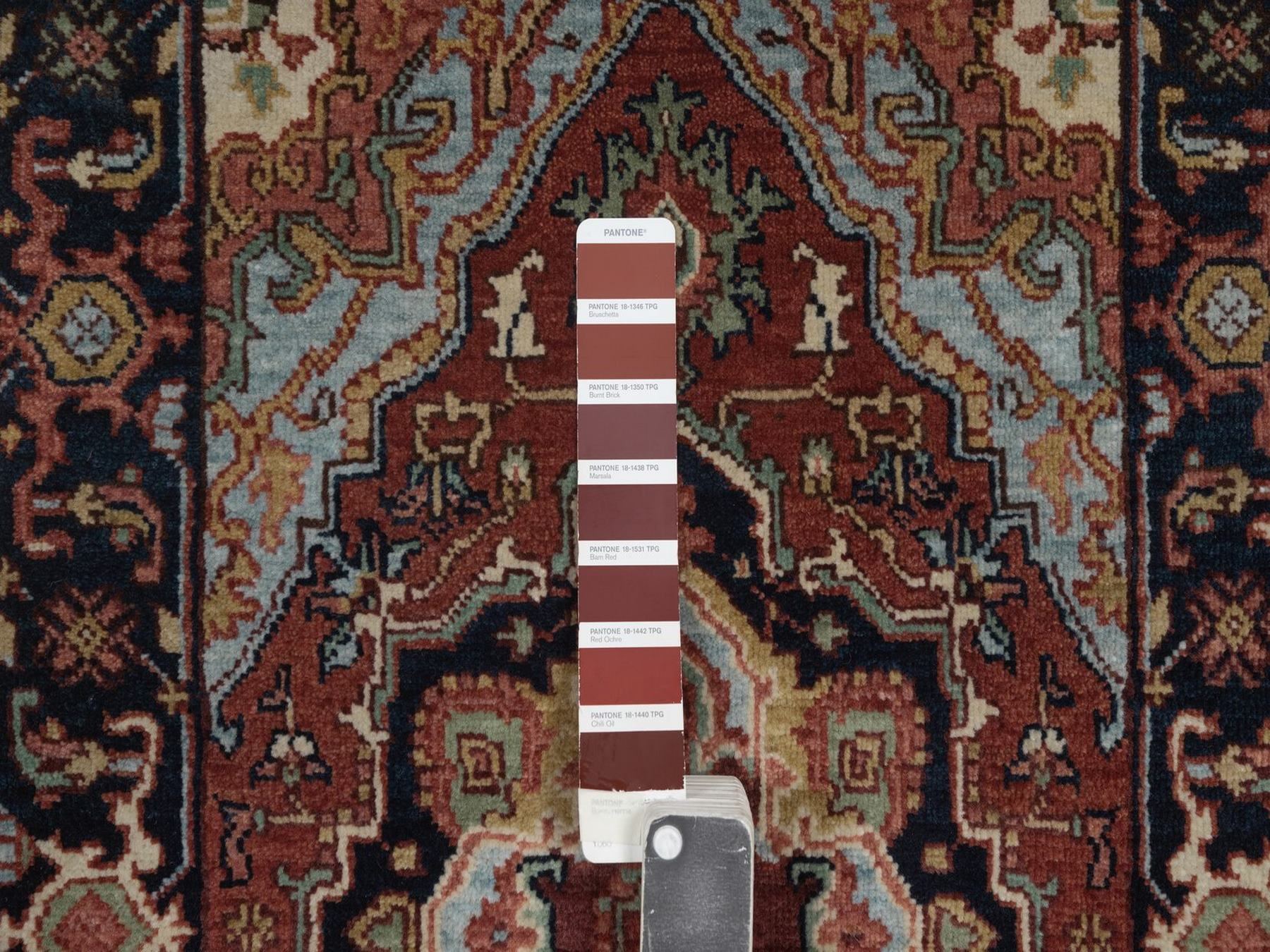 2'x3' Barn Red, Antiqued Fine Heriz Re-Creation, Medallion Design, Hand Knotted, Hand Spun New Zealand Wool, Soft Pile, Denser Weave, Vegetable Dyes, Sample, Mat, Oriental Rug HR92790 - Image 4