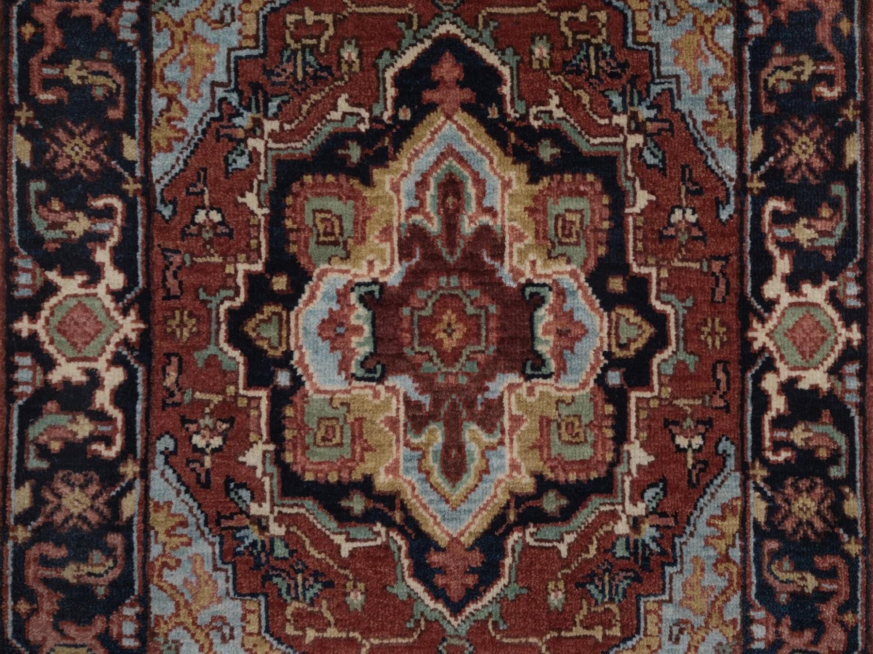 2'x3' Barn Red, Antiqued Fine Heriz Re-Creation, Medallion Design, Hand Knotted, Hand Spun New Zealand Wool, Soft Pile, Denser Weave, Vegetable Dyes, Sample, Mat, Oriental Rug HR92790 - Image 5