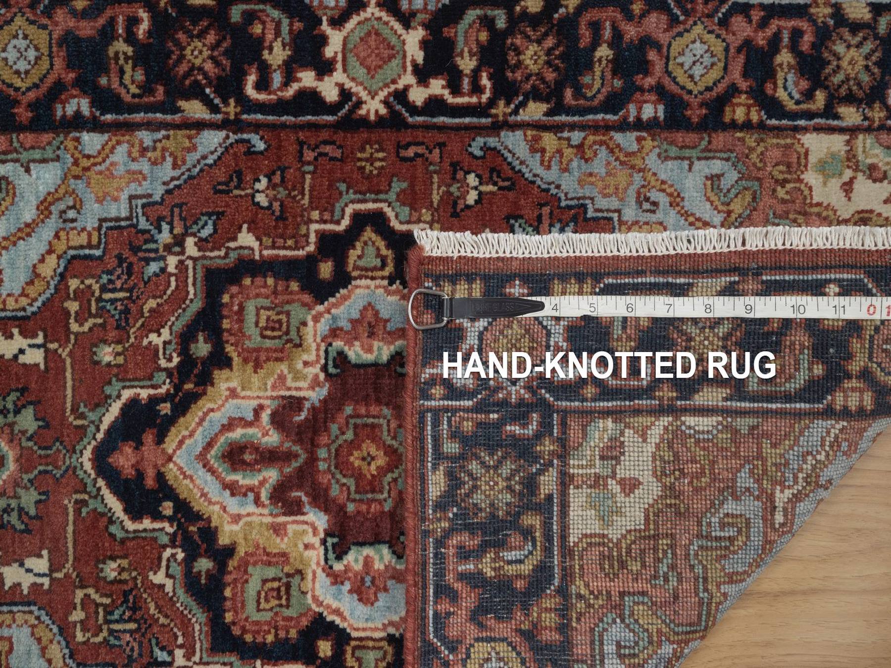 2'x3' Barn Red, Antiqued Fine Heriz Re-Creation, Medallion Design, Hand Knotted, Hand Spun New Zealand Wool, Soft Pile, Denser Weave, Vegetable Dyes, Sample, Mat, Oriental Rug HR92790 - Image 8