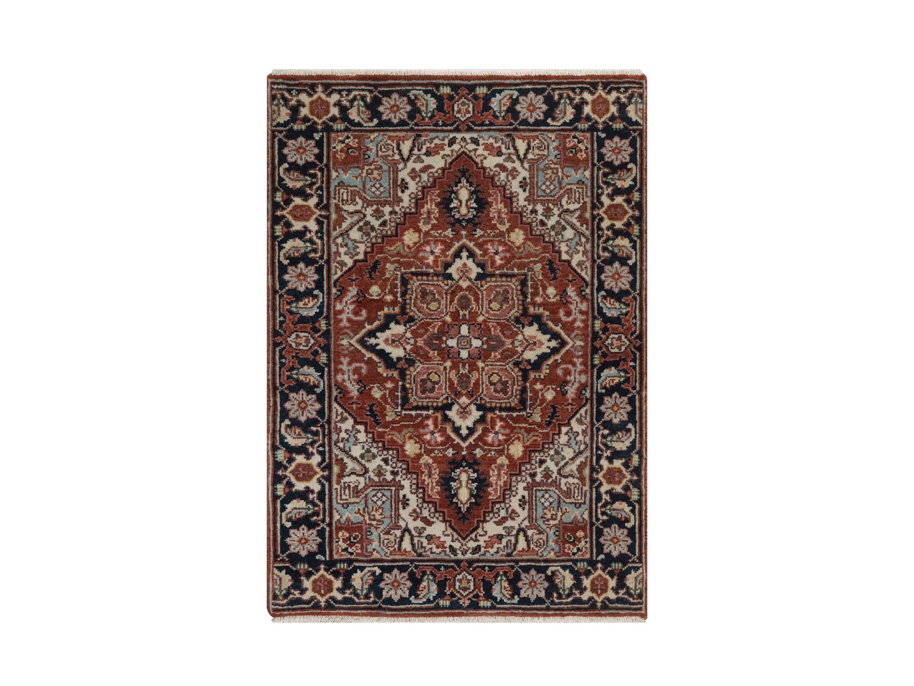 2'x3' Auburn Red, Antiqued Fine Heriz Re-Creation, Medallion Design, Hand Knotted, Hand Spun New Zealand Wool, Denser Weave, Vegetable Dyes, Sample, Mat, Oriental Rug HR92793