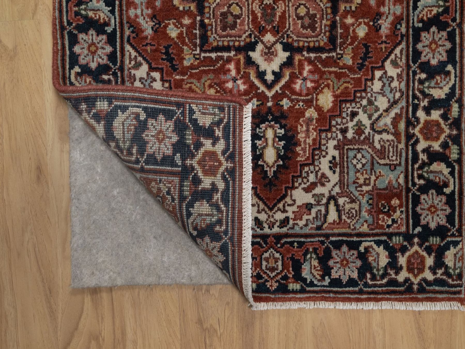 2'x3' Auburn Red, Antiqued Fine Heriz Re-Creation, Medallion Design, Hand Knotted, Hand Spun New Zealand Wool, Denser Weave, Vegetable Dyes, Sample, Mat, Oriental Rug HR92793 - Image 3