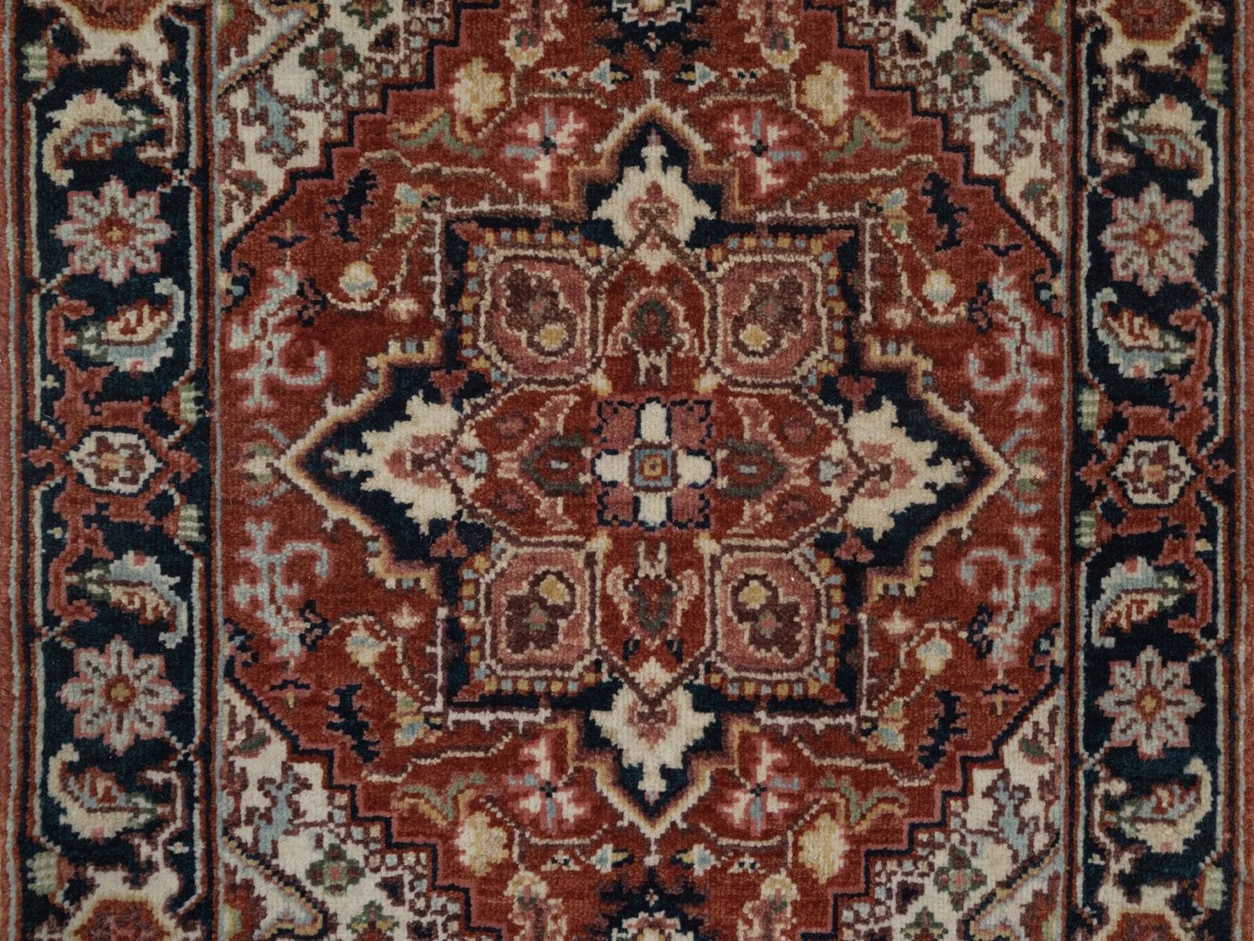 2'x3' Auburn Red, Antiqued Fine Heriz Re-Creation, Medallion Design, Hand Knotted, Hand Spun New Zealand Wool, Denser Weave, Vegetable Dyes, Sample, Mat, Oriental Rug HR92793 - Image 5