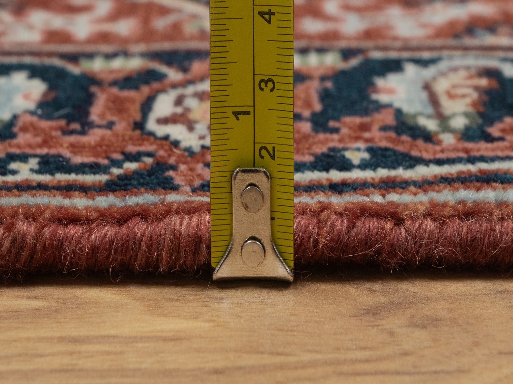 2'x3' Auburn Red, Antiqued Fine Heriz Re-Creation, Medallion Design, Hand Knotted, Hand Spun New Zealand Wool, Denser Weave, Vegetable Dyes, Sample, Mat, Oriental Rug HR92793 - Image 7