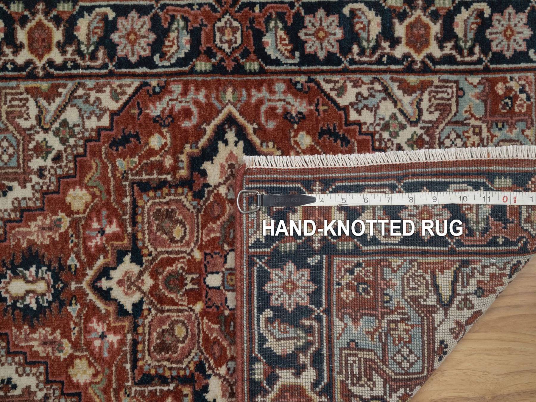 2'x3' Auburn Red, Antiqued Fine Heriz Re-Creation, Medallion Design, Hand Knotted, Hand Spun New Zealand Wool, Denser Weave, Vegetable Dyes, Sample, Mat, Oriental Rug HR92793 - Image 8