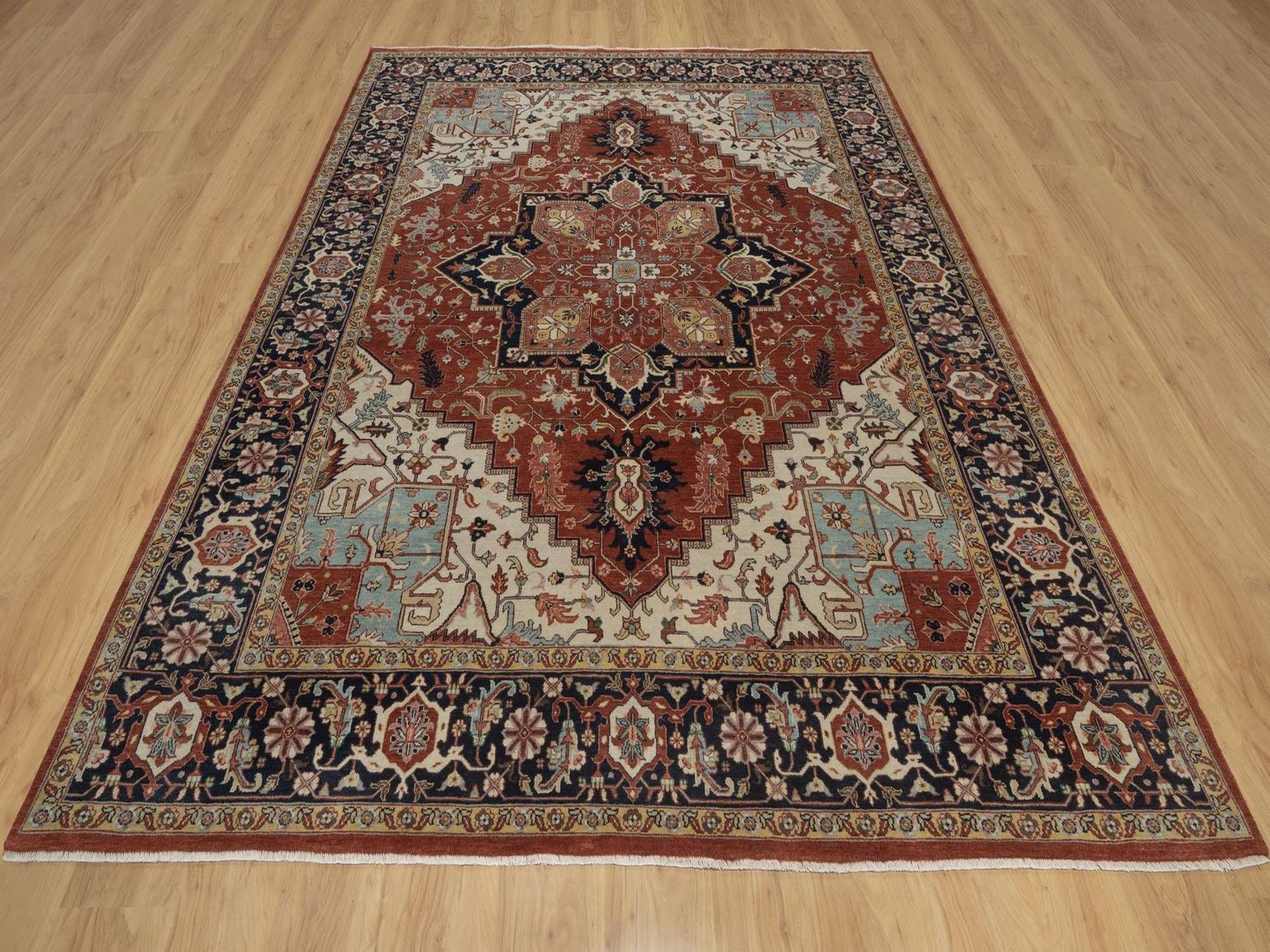 7'10"x10'1" Auburn Red, Antiqued Fine Heriz Re-Creation, Medallion Design, Hand Spun New Zealand Wool, Hand Knotted, Denser Weave, Vegetable Dyes, Oriental Rug HR92794 - Image 2