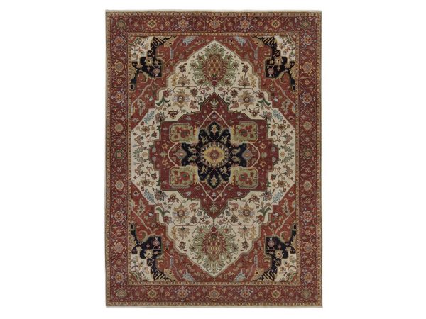 8'9"x12' Chiffon White, Antiqued Fine Heriz Re-Creation with Medallion Design, Hand Knotted, Hand Spun New Zealand Wool, Soft Pile, Vegetable Dyes, Oriental Rug HR92795