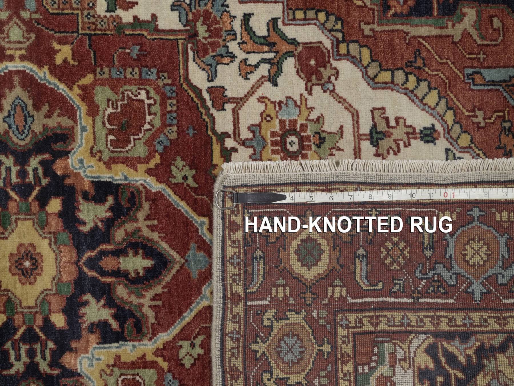 4'x6' Chiffon White, Antiqued Fine Heriz Re-Creation, Medallion Design, Hand Spun New Zealand Wool, Hand Knotted, Soft Pile, Vegetable Dyes, Oriental Rug HR92797 - Image 8