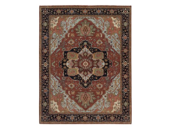 7'9"x10' Barn Red, Antiqued Fine Heriz Re-Creation, Medallion Design, Hand Knotted, Hand Spun New Zealand Wool, Denser Weave, Soft Pile, Vegetable Dyes, Oriental Rug HR92798