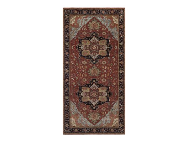 7'10"x16' Barn Red, Antiqued Fine Heriz Re-Creation, Medallions Design, Hand Knotted, Hand Spun New Zealand Wool, Denser Weave, Soft Pile, Vegetable Dyes, Gallery Size, XL, Oversized, Oriental Rug HR92799