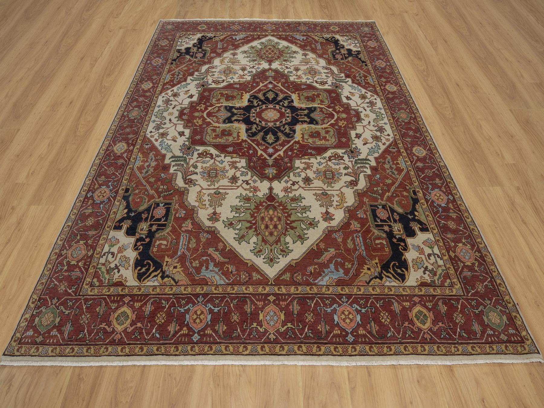 7'10"x10'1" Chiffon White, Antiqued Fine Heriz Re-Creation, Medallion Design, Hand Knotted, Hand Spun New Zealand Wool, Soft Pile, Vegetable Dyes, Oriental Rug HR92800 - Image 2