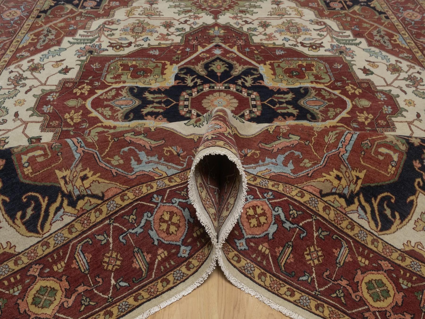 7'10"x10'1" Chiffon White, Antiqued Fine Heriz Re-Creation, Medallion Design, Hand Knotted, Hand Spun New Zealand Wool, Soft Pile, Vegetable Dyes, Oriental Rug HR92800 - Image 5