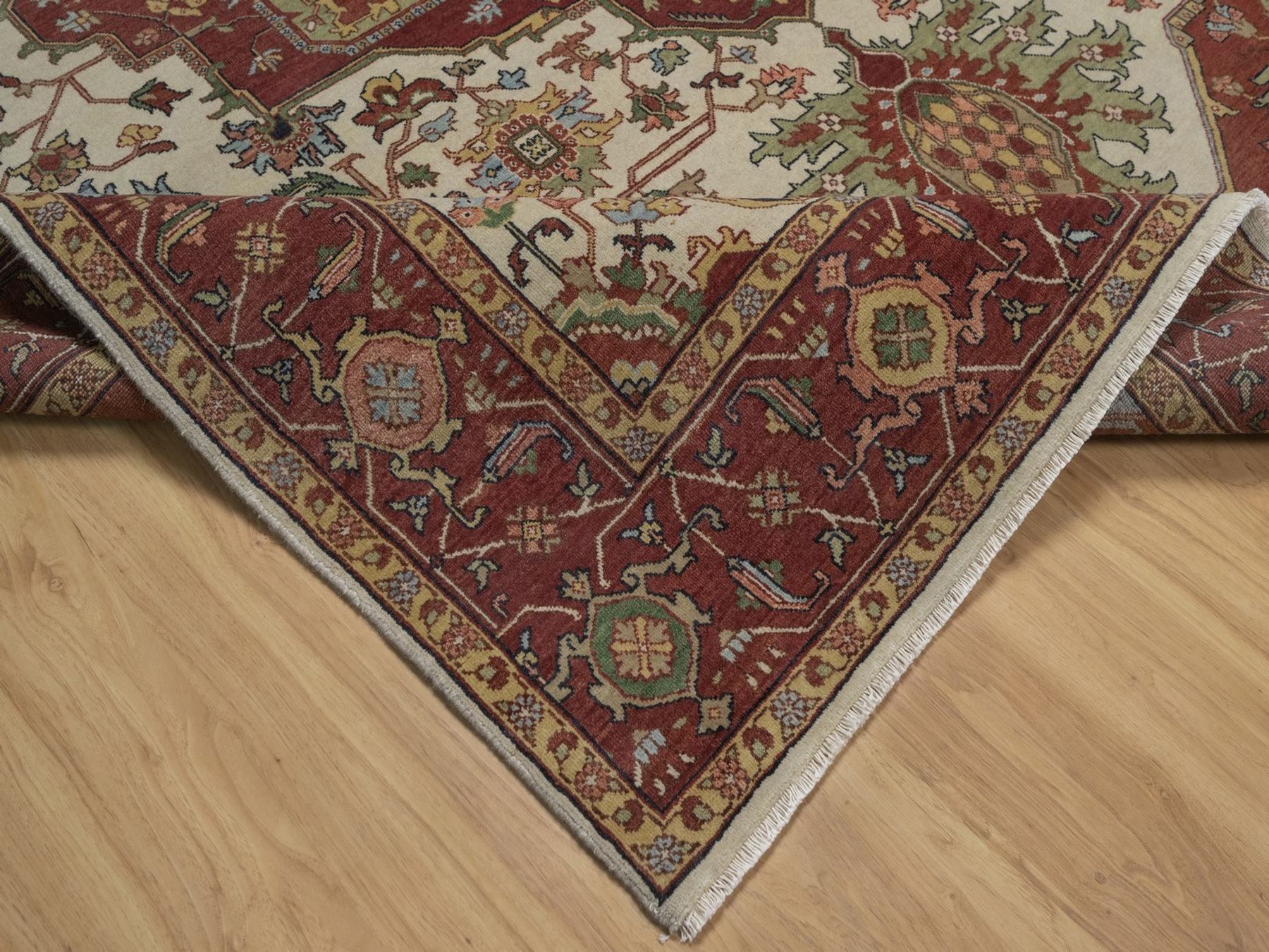 7'10"x10'1" Chiffon White, Antiqued Fine Heriz Re-Creation, Medallion Design, Hand Knotted, Hand Spun New Zealand Wool, Soft Pile, Vegetable Dyes, Oriental Rug HR92800 - Image 6
