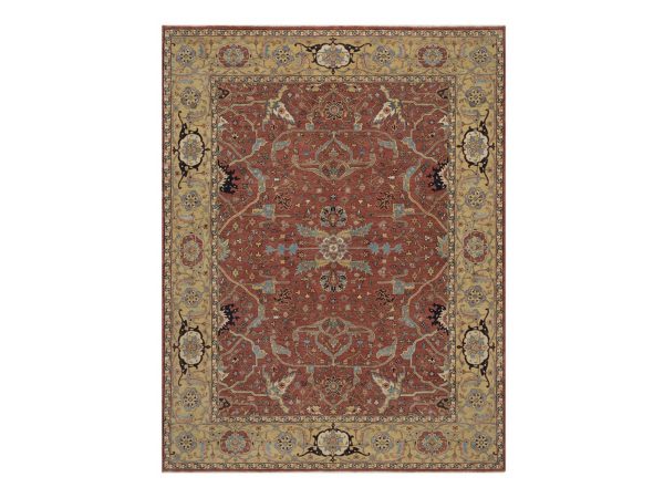 7'10"x10'1" Auburn Red, Antiqued Fine Heriz Re-Creation, All Over Design, Hand Spun New Zealand Wool, Hand Knotted, Soft Pile, Vegetable Dyes, Oriental Rug HR92801
