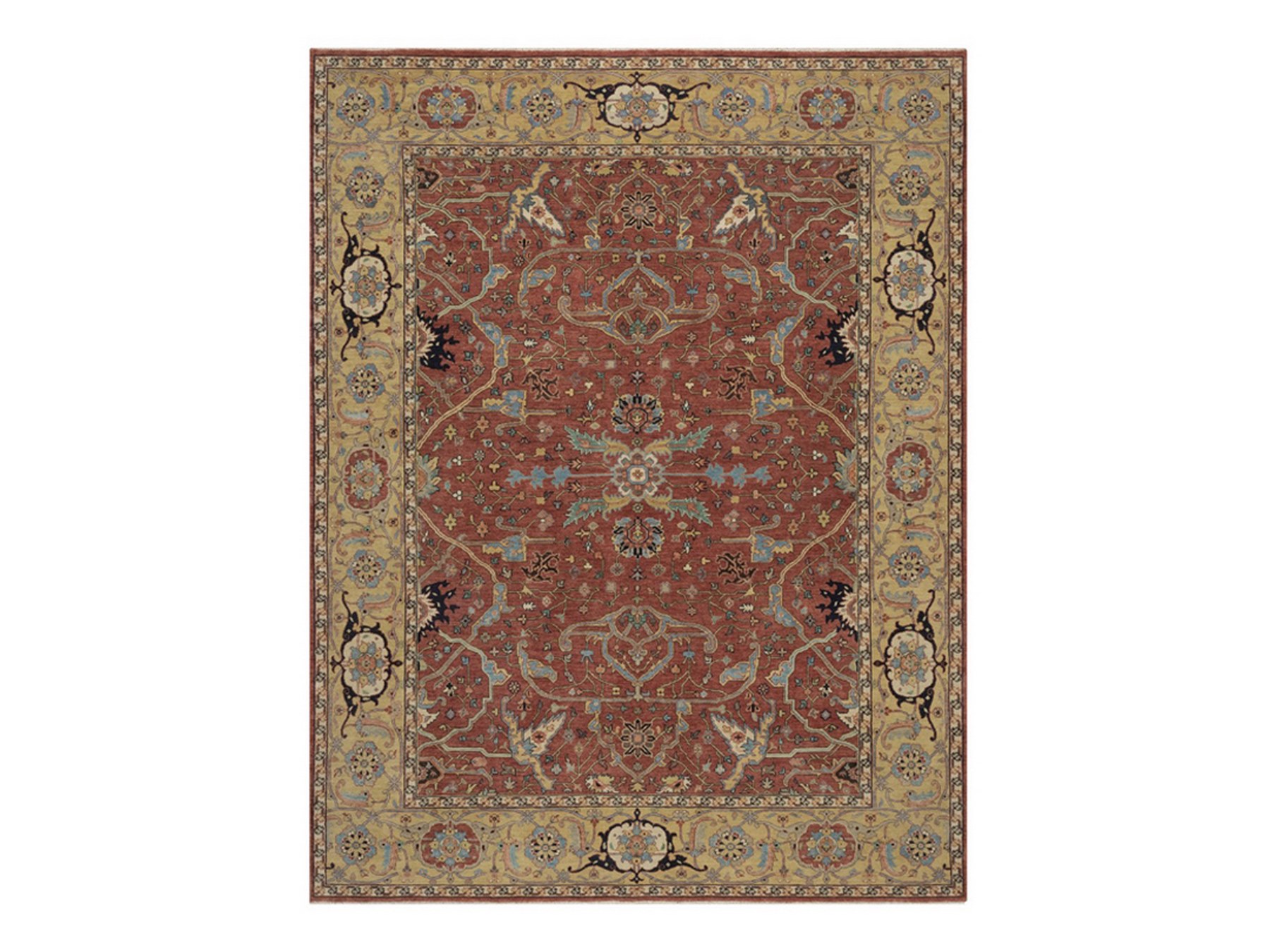 7'10"x10'1" Auburn Red, Antiqued Fine Heriz Re-Creation, All Over Design, Hand Spun New Zealand Wool, Hand Knotted, Soft Pile, Vegetable Dyes, Oriental Rug HR92801