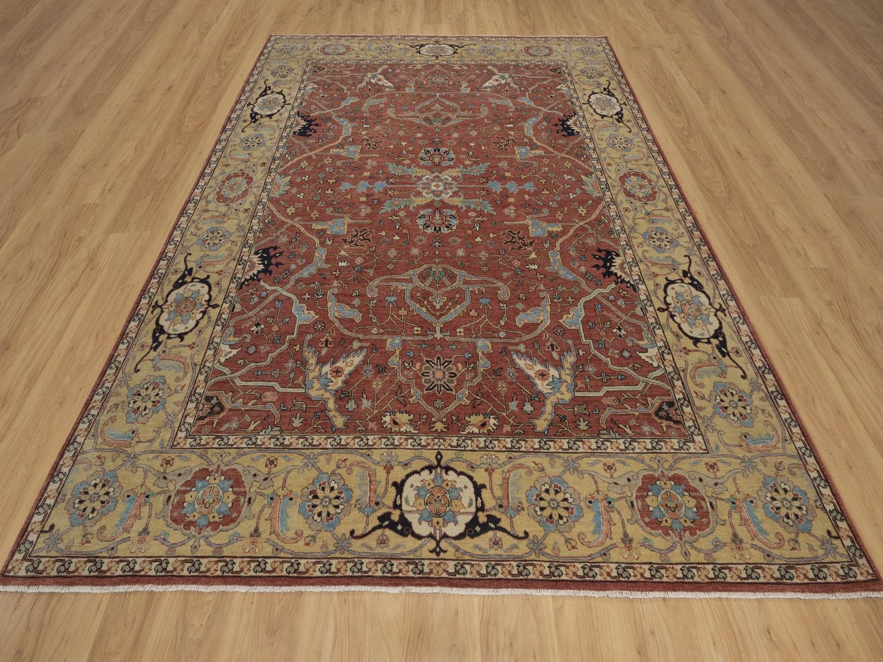 7'10"x10'1" Auburn Red, Antiqued Fine Heriz Re-Creation, All Over Design, Hand Spun New Zealand Wool, Hand Knotted, Soft Pile, Vegetable Dyes, Oriental Rug HR92801 - Image 2
