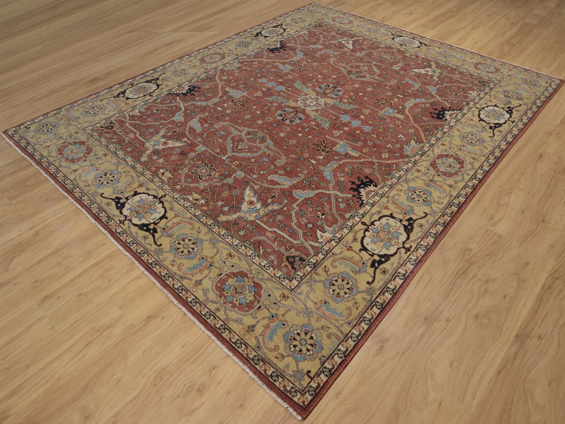 7'10"x10'1" Auburn Red, Antiqued Fine Heriz Re-Creation, All Over Design, Hand Spun New Zealand Wool, Hand Knotted, Soft Pile, Vegetable Dyes, Oriental Rug HR92801 - Image 3