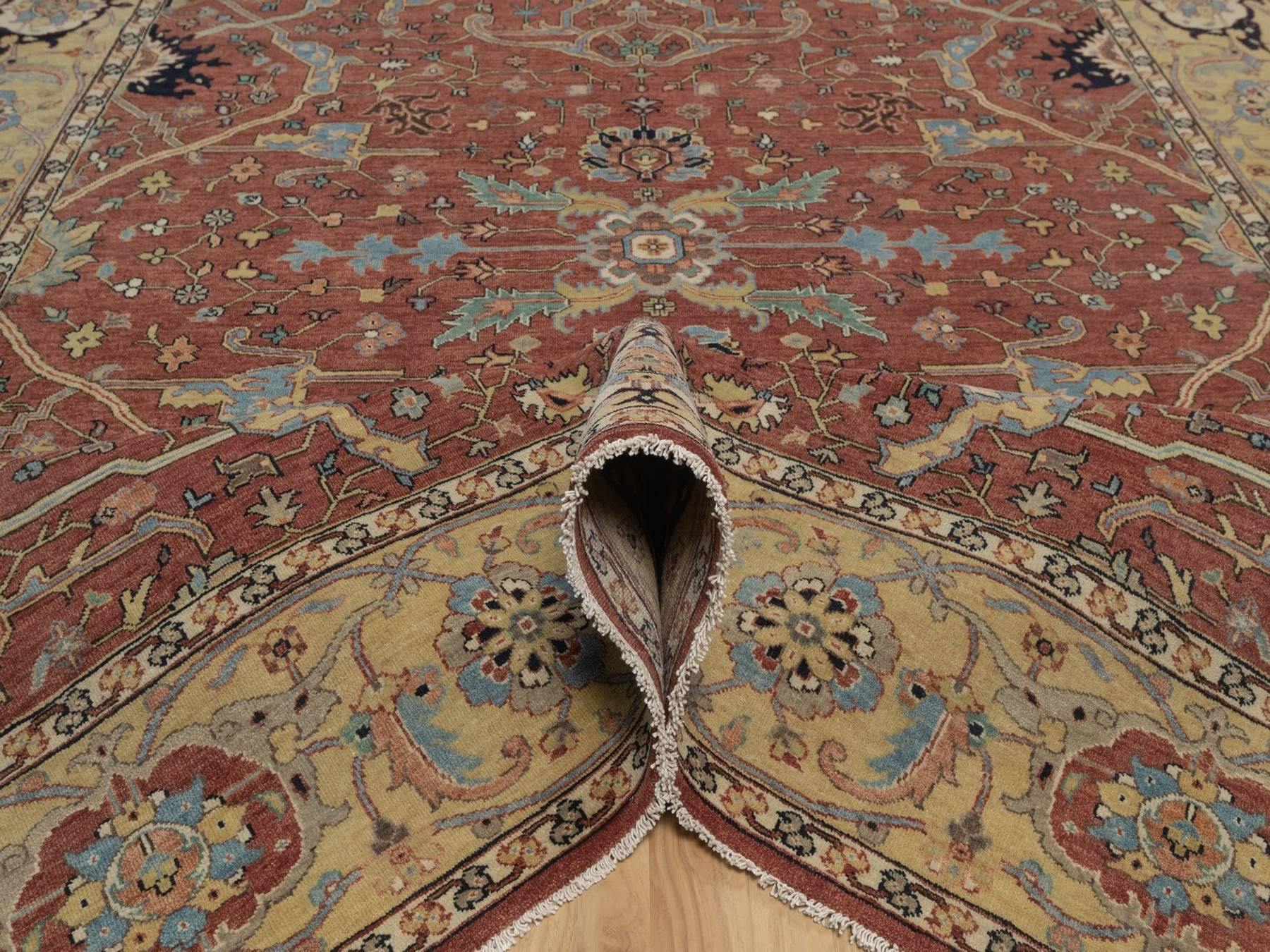 7'10"x10'1" Auburn Red, Antiqued Fine Heriz Re-Creation, All Over Design, Hand Spun New Zealand Wool, Hand Knotted, Soft Pile, Vegetable Dyes, Oriental Rug HR92801 - Image 5