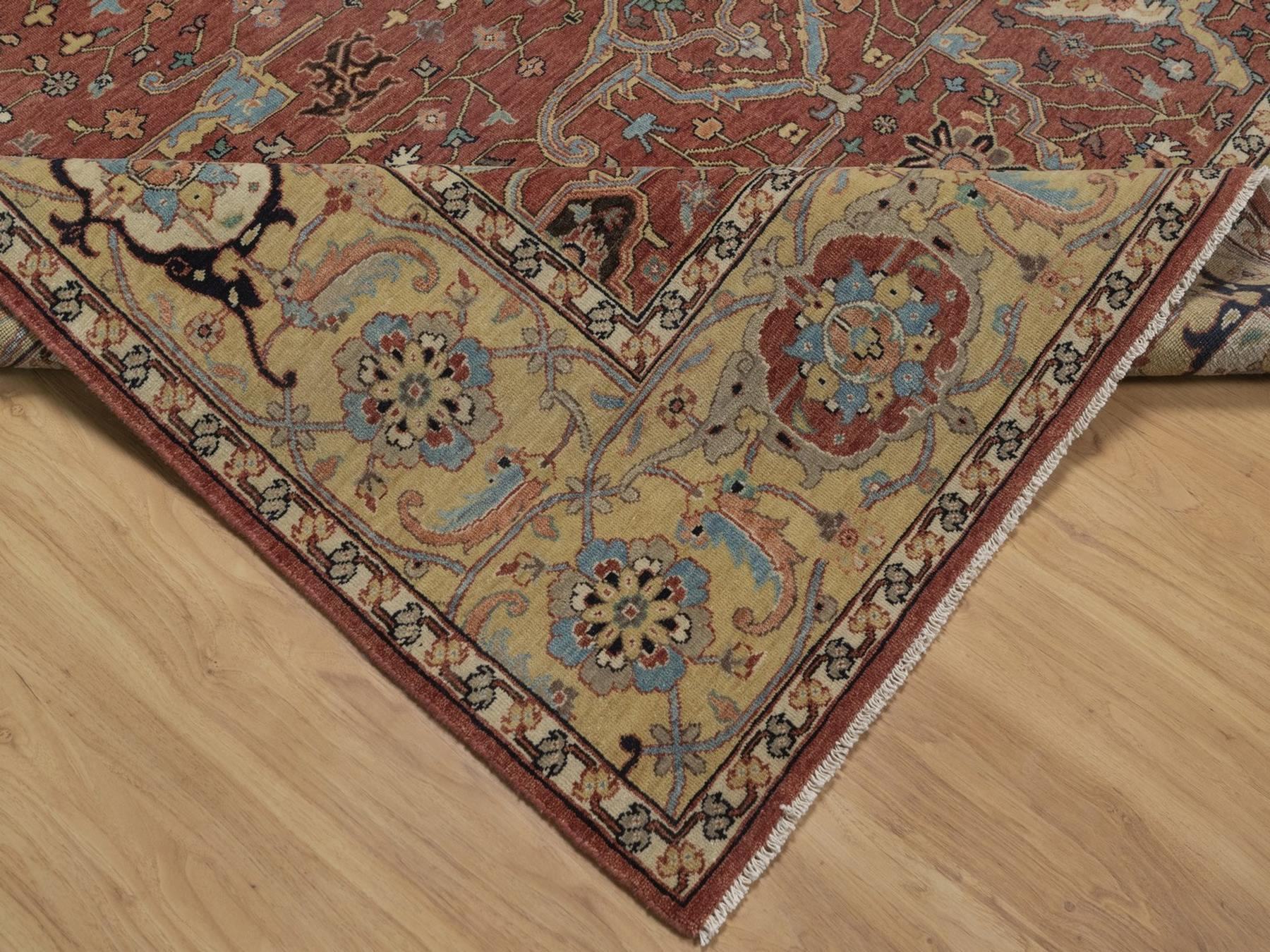 7'10"x10'1" Auburn Red, Antiqued Fine Heriz Re-Creation, All Over Design, Hand Spun New Zealand Wool, Hand Knotted, Soft Pile, Vegetable Dyes, Oriental Rug HR92801 - Image 6