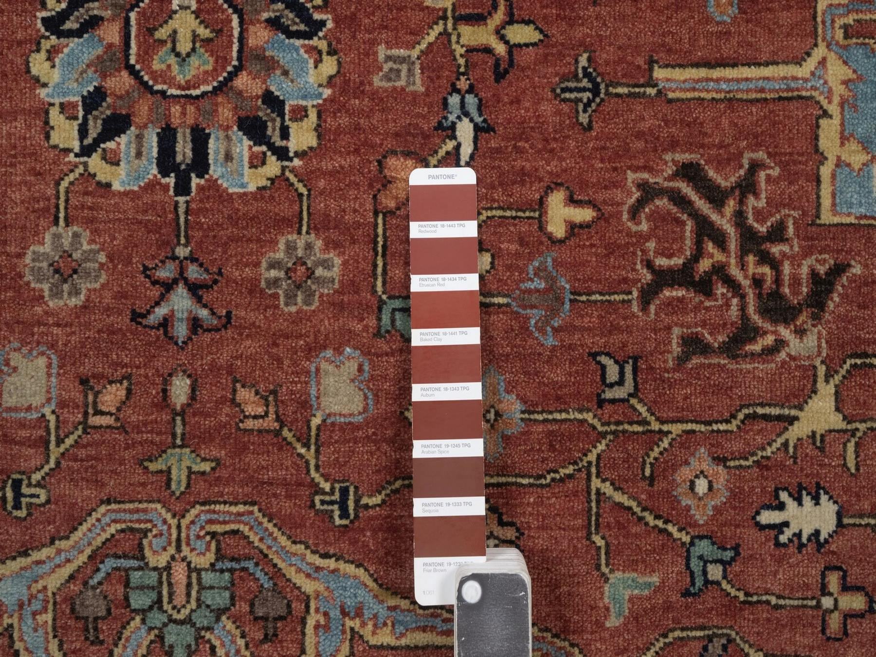 7'10"x10'1" Auburn Red, Antiqued Fine Heriz Re-Creation, All Over Design, Hand Spun New Zealand Wool, Hand Knotted, Soft Pile, Vegetable Dyes, Oriental Rug HR92801 - Image 7