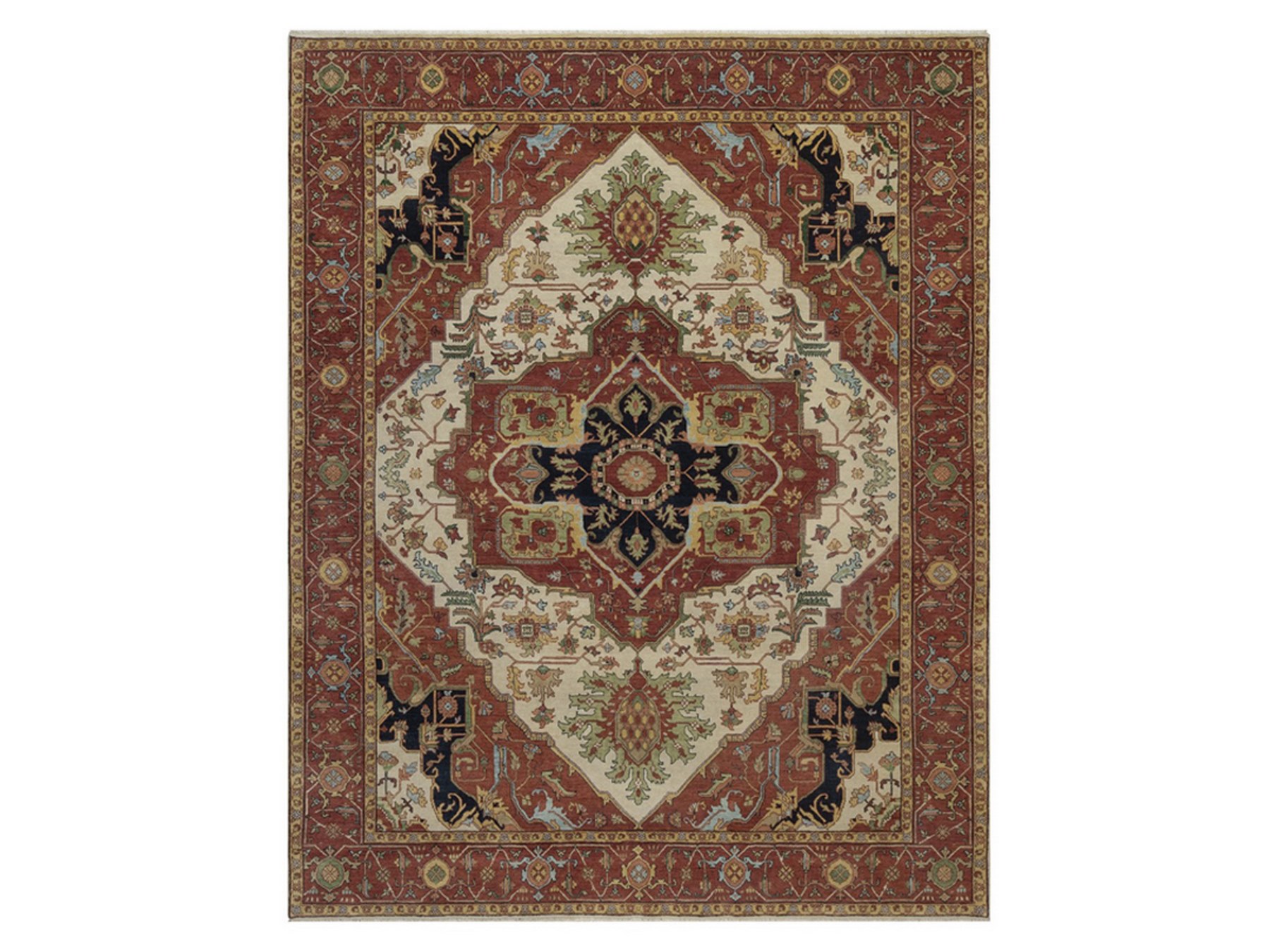 7'10"x9'10" Chiffon White, Antiqued Fine Heriz Re-Creation, Medallion Design, Hand Knotted, Hand Spun New Zealand Wool, Soft Pile, Vegetable Dyes, Oriental Rug HR92802
