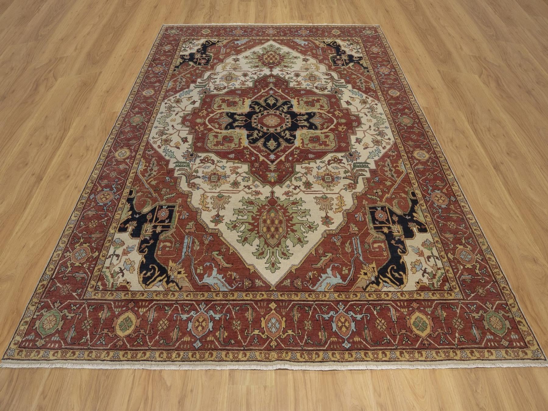 7'10"x9'10" Chiffon White, Antiqued Fine Heriz Re-Creation, Medallion Design, Hand Knotted, Hand Spun New Zealand Wool, Soft Pile, Vegetable Dyes, Oriental Rug HR92802 - Image 2