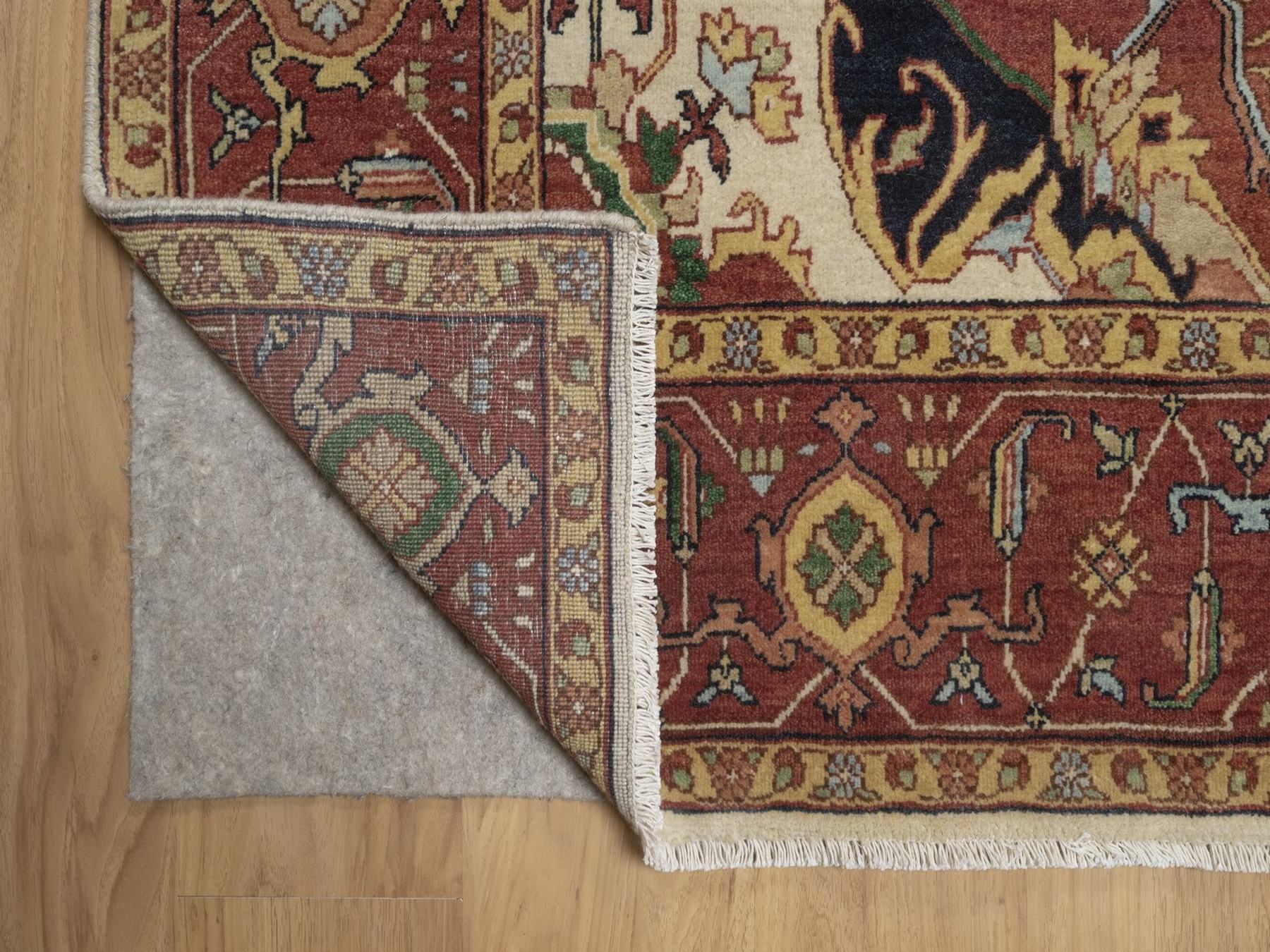 7'10"x9'10" Chiffon White, Antiqued Fine Heriz Re-Creation, Medallion Design, Hand Knotted, Hand Spun New Zealand Wool, Soft Pile, Vegetable Dyes, Oriental Rug HR92802 - Image 4