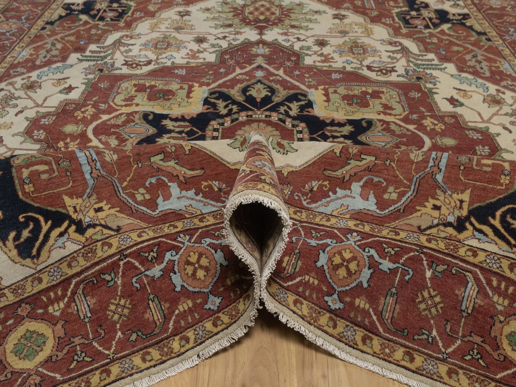 7'10"x9'10" Chiffon White, Antiqued Fine Heriz Re-Creation, Medallion Design, Hand Knotted, Hand Spun New Zealand Wool, Soft Pile, Vegetable Dyes, Oriental Rug HR92802 - Image 5