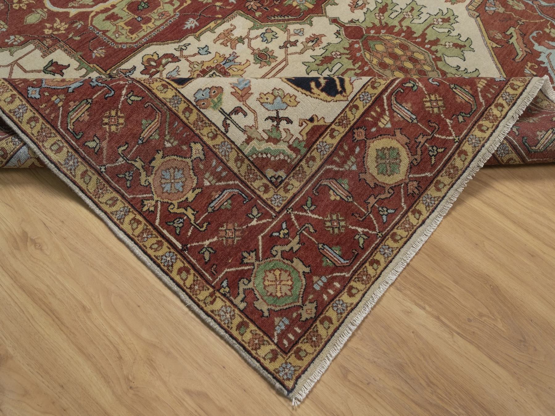 7'10"x9'10" Chiffon White, Antiqued Fine Heriz Re-Creation, Medallion Design, Hand Knotted, Hand Spun New Zealand Wool, Soft Pile, Vegetable Dyes, Oriental Rug HR92802 - Image 6