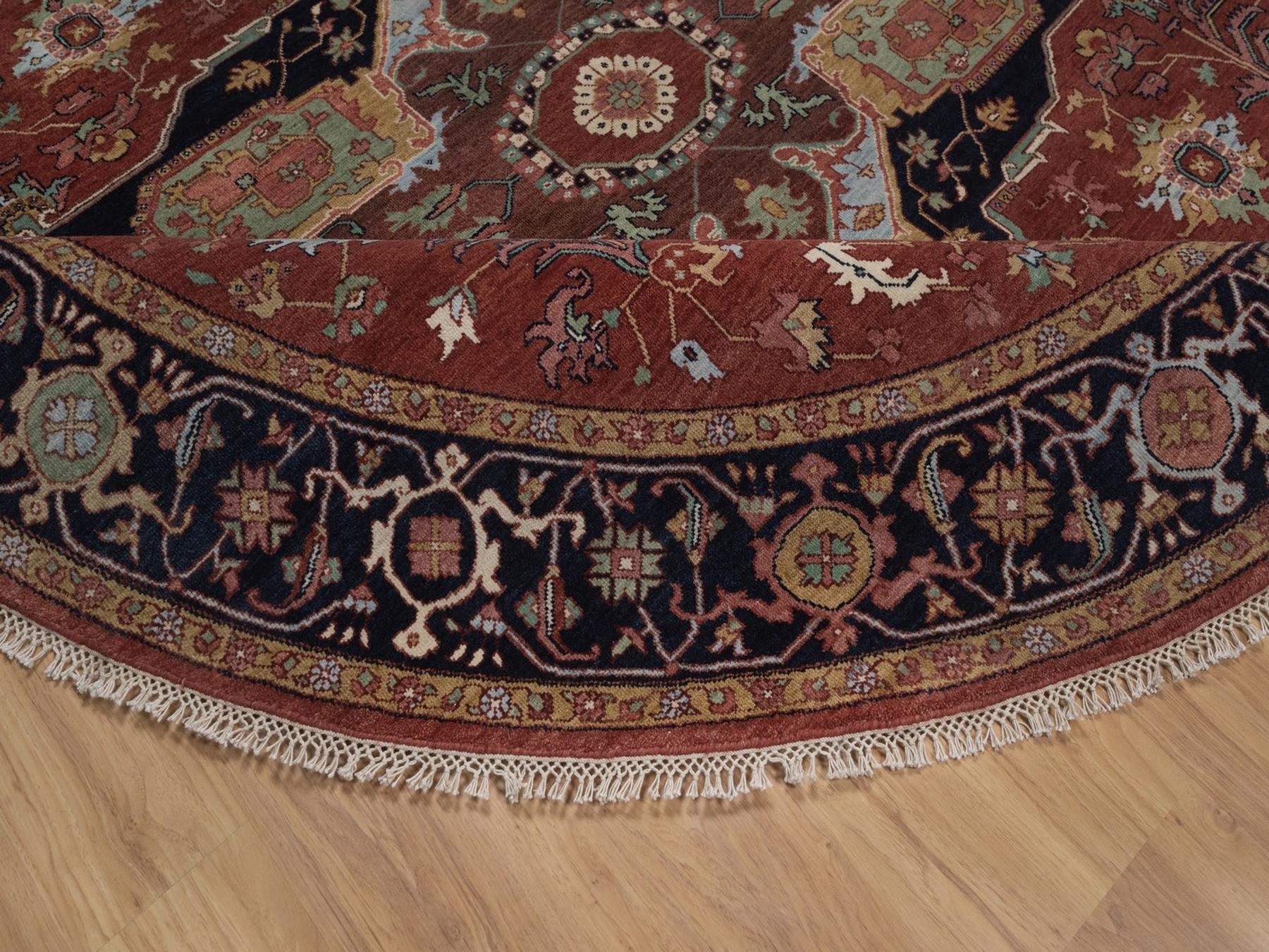 7'10"x7'10" Barn Red, Antiqued Fine Heriz Re-Creation, Medallions Design, Hand Spun New Zealand Wool, Hand Knotted, Denser Weave, Soft Pile, Vegetable Dyes, Round, Oriental Rug HR92804 - Image 6