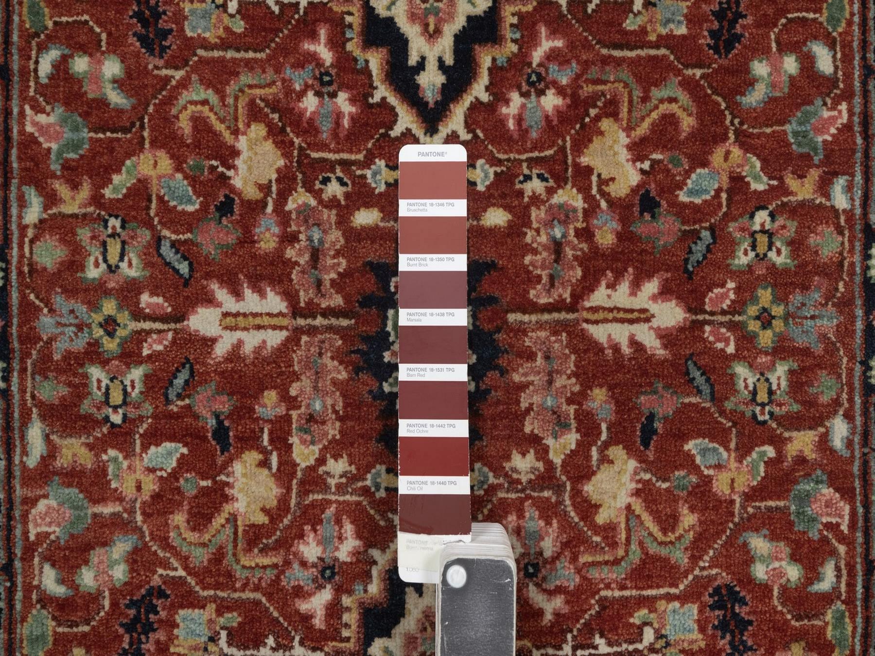 2'7"x6'3" Auburn Red, Antiqued Fine Heriz Re-Creation, Medallions Design, Hand Knotted, Hand Spun New Zealand Wool, Denser Weave, Vegetable Dyes, Runner, Oriental Rug HR92807 - Image 4