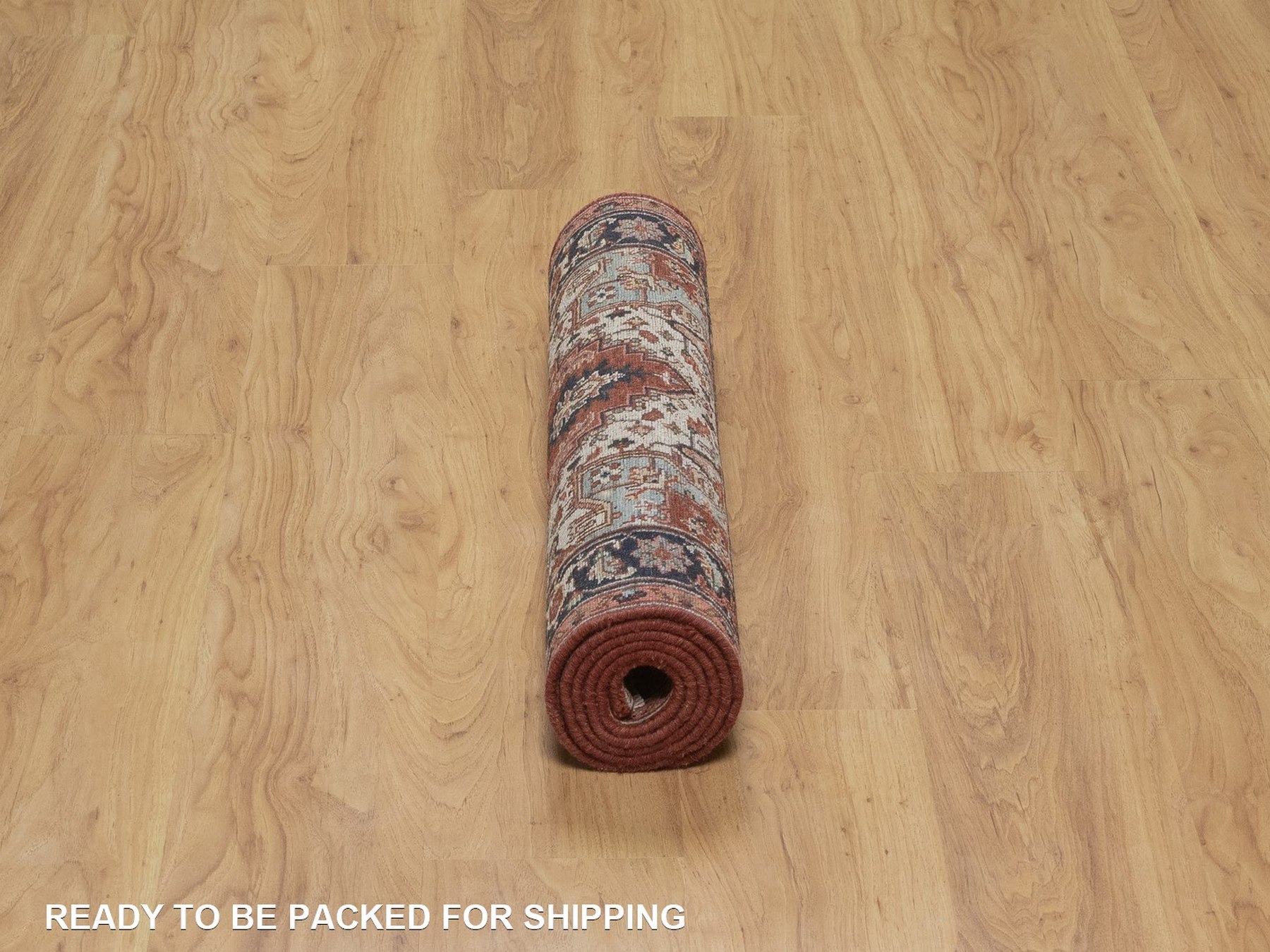 2'7"x6'3" Auburn Red, Antiqued Fine Heriz Re-Creation, Medallions Design, Hand Knotted, Hand Spun New Zealand Wool, Denser Weave, Vegetable Dyes, Runner, Oriental Rug HR92807 - Image 6