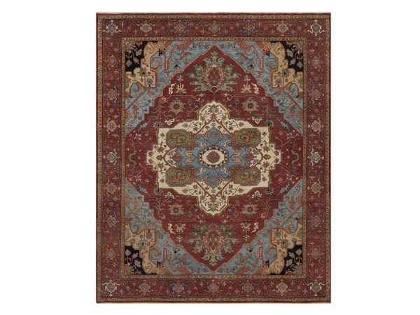 8'2"x10'1" Brick Red, Antiqued Fine Heriz Re-Creation with Medallion Design, Hand Knotted, Hand Spun New Zealand Wool, Denser Weave, Vegetable Dyes, Oriental Rug HR92810