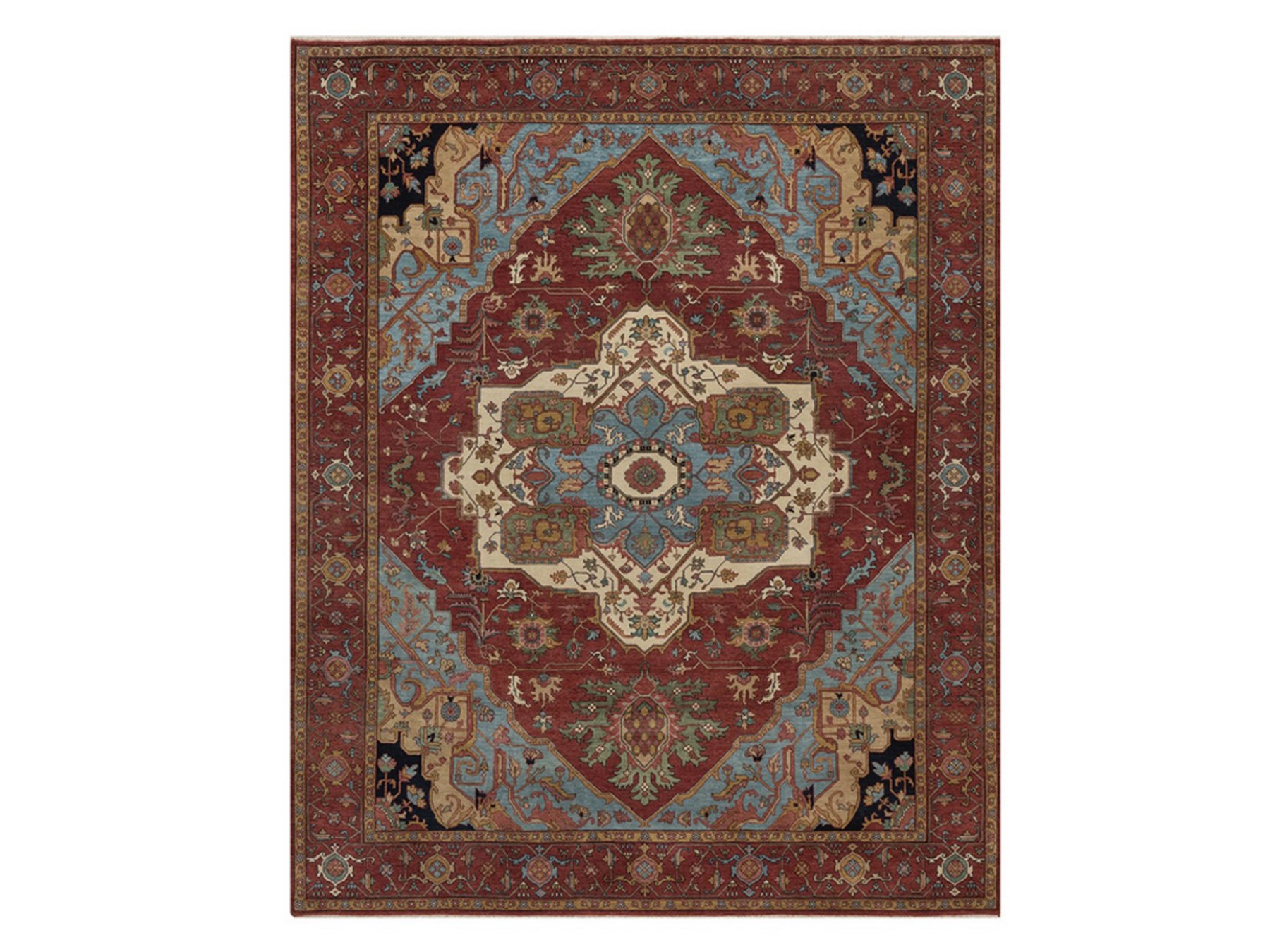 8'2"x10'1" Brick Red, Antiqued Fine Heriz Re-Creation with Medallion Design, Hand Knotted, Hand Spun New Zealand Wool, Denser Weave, Vegetable Dyes, Oriental Rug HR92810