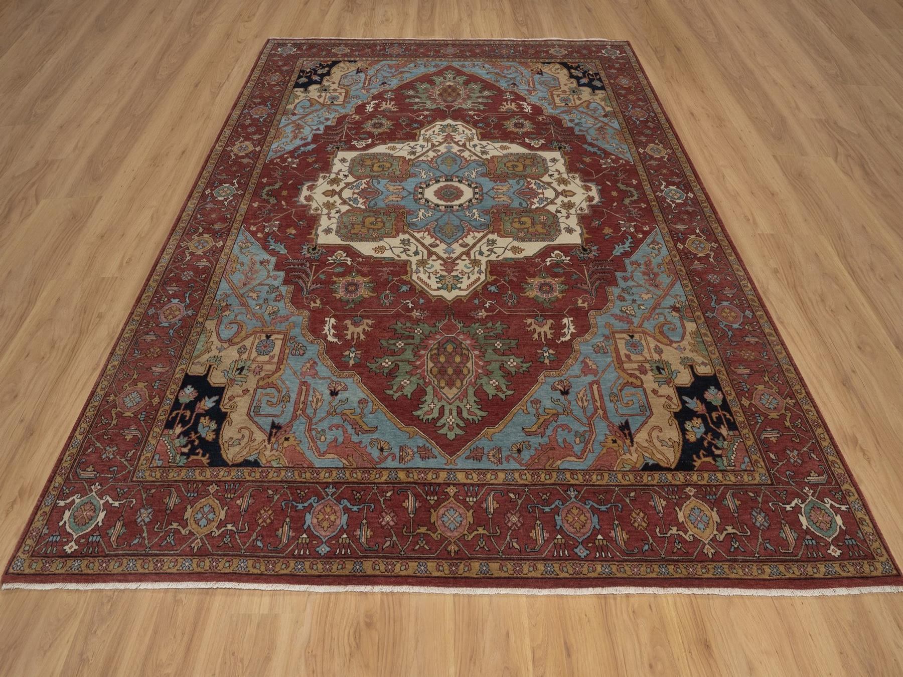 8'2"x10'1" Brick Red, Antiqued Fine Heriz Re-Creation with Medallion Design, Hand Knotted, Hand Spun New Zealand Wool, Denser Weave, Vegetable Dyes, Oriental Rug HR92810 - Image 2