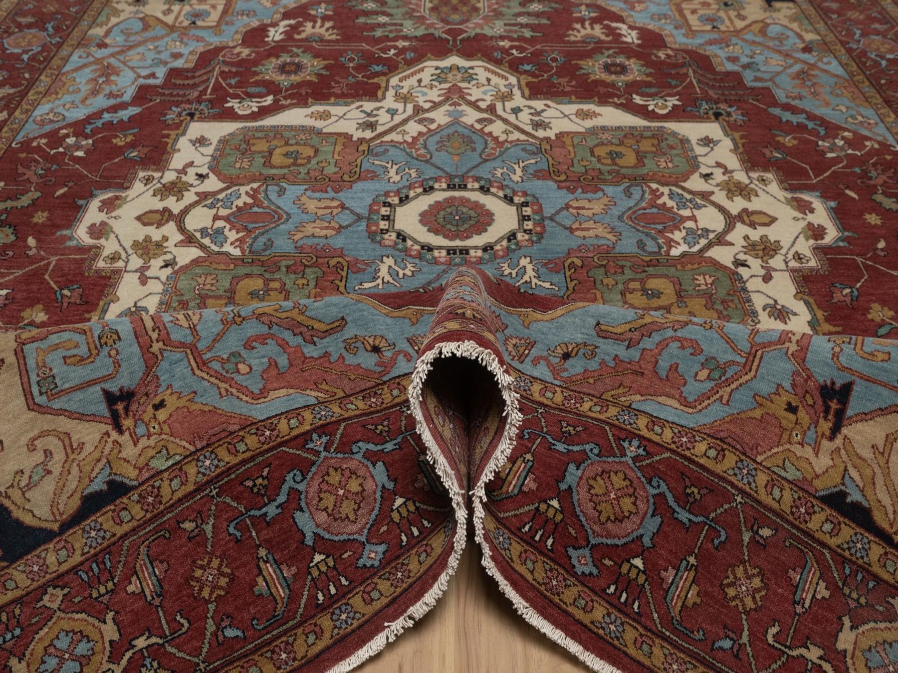 8'2"x10'1" Brick Red, Antiqued Fine Heriz Re-Creation with Medallion Design, Hand Knotted, Hand Spun New Zealand Wool, Denser Weave, Vegetable Dyes, Oriental Rug HR92810 - Image 5