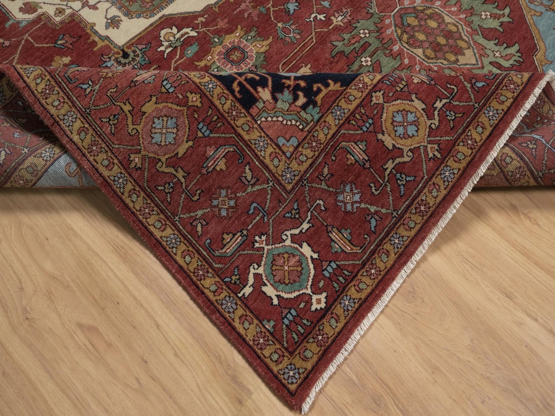 8'2"x10'1" Brick Red, Antiqued Fine Heriz Re-Creation with Medallion Design, Hand Knotted, Hand Spun New Zealand Wool, Denser Weave, Vegetable Dyes, Oriental Rug HR92810 - Image 6