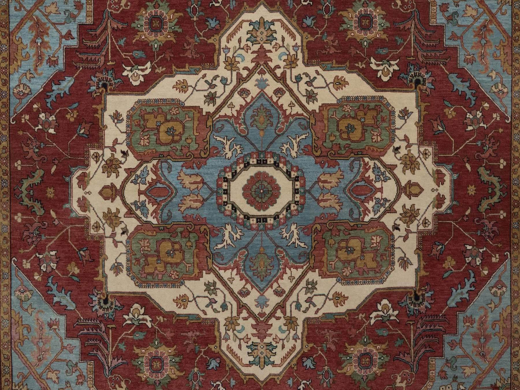 8'2"x10'1" Brick Red, Antiqued Fine Heriz Re-Creation with Medallion Design, Hand Knotted, Hand Spun New Zealand Wool, Denser Weave, Vegetable Dyes, Oriental Rug HR92810 - Image 8