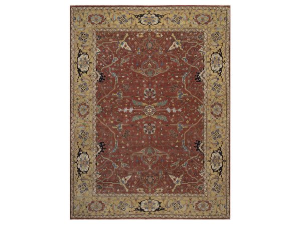 9'2"x12'1" Auburn Red, Antiqued Fine Heriz Re-Creation, All Over Design, Hand Knotted, Hand Spun New Zealand Wool, Soft Pile, Vegetable Dyes, Oriental Rug HR92811