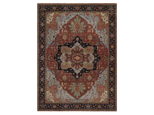 8'9"x11'10" Barn Red, Antiqued Fine Heriz Re-Creation, Medallion Design, Hand Knotted, Hand Spun New Zealand Wool, Denser Weave, Soft Pile, Vegetable Dyes, Oriental Rug HR92812