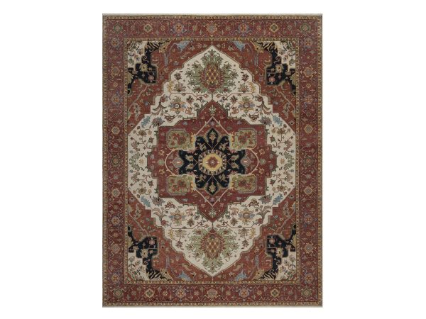 9'x12' Chiffon White, Antiqued Fine Heriz Re-Creation, Medallion Design, Hand Knotted, Hand Spun New Zealand Wool, Soft Pile, Vegetable Dyes, Oriental Rug HR92813
