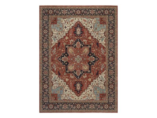 8'8"x12' Auburn Red, Antiqued Fine Heriz Re-Creation, Medallion Design, Hand Knotted, Hand Spun New Zealand Wool, Denser Weave, Vegetable Dyes, Oriental Rug HR92814