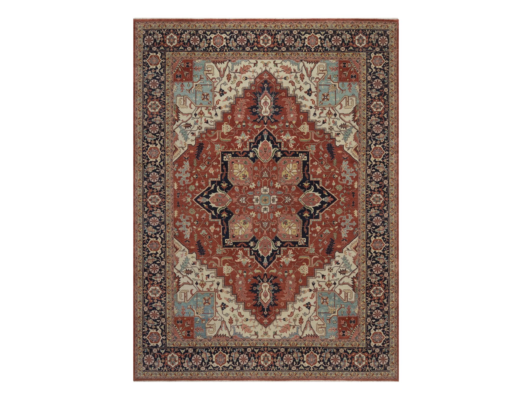 8'8"x12' Auburn Red, Antiqued Fine Heriz Re-Creation, Medallion Design, Hand Knotted, Hand Spun New Zealand Wool, Denser Weave, Vegetable Dyes, Oriental Rug HR92814