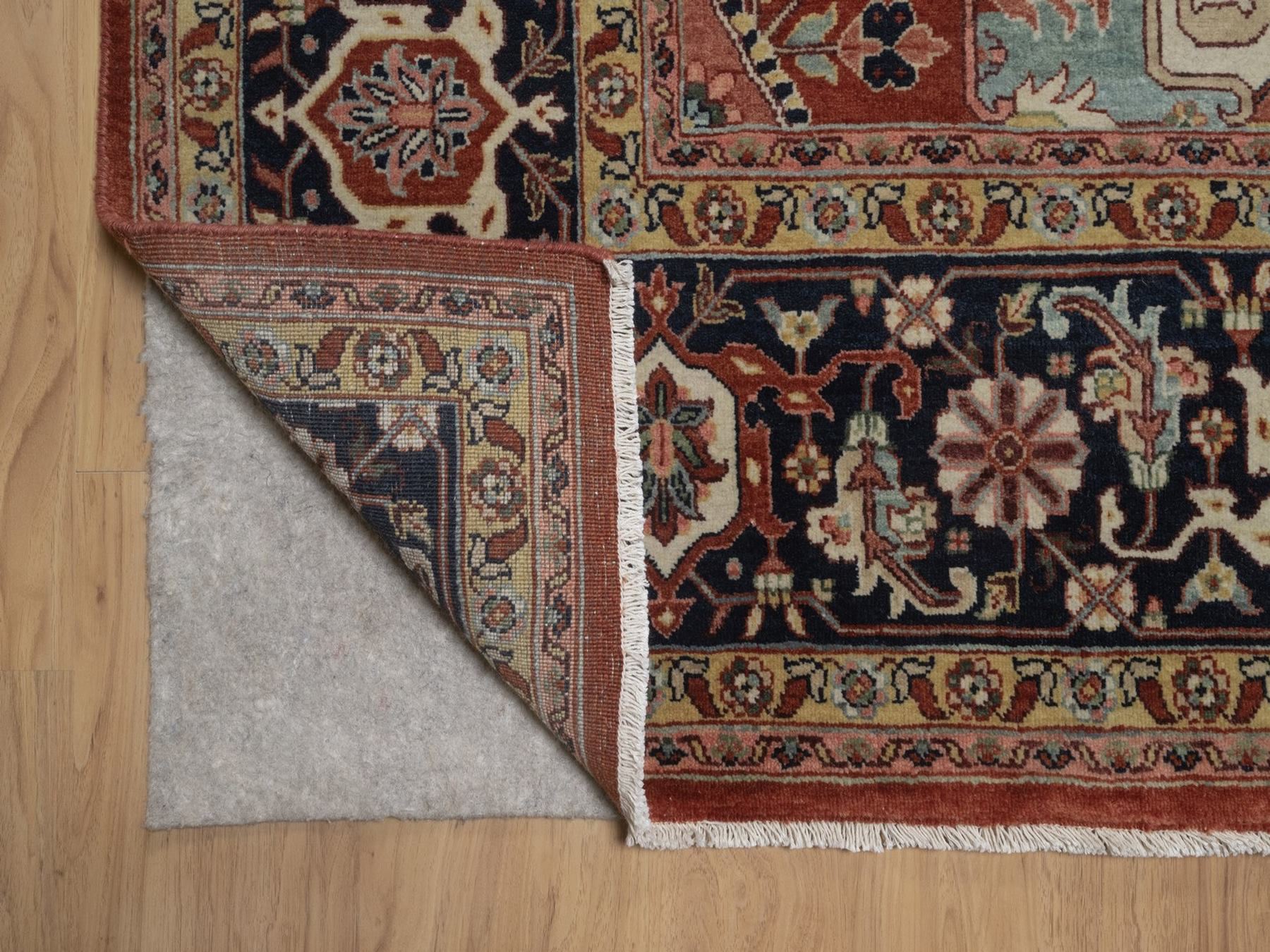 8'8"x12' Auburn Red, Antiqued Fine Heriz Re-Creation, Medallion Design, Hand Knotted, Hand Spun New Zealand Wool, Denser Weave, Vegetable Dyes, Oriental Rug HR92814 - Image 4