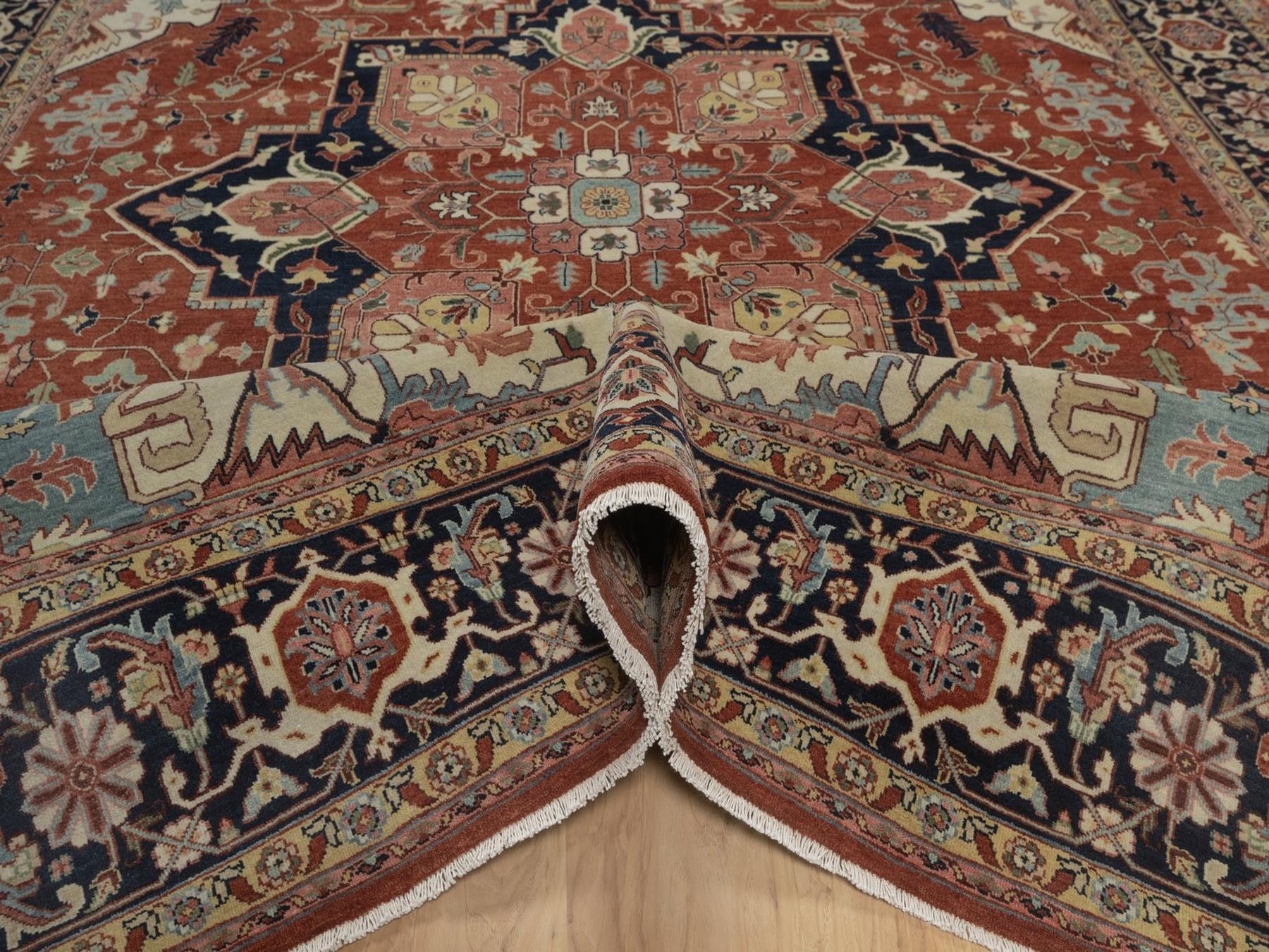 8'8"x12' Auburn Red, Antiqued Fine Heriz Re-Creation, Medallion Design, Hand Knotted, Hand Spun New Zealand Wool, Denser Weave, Vegetable Dyes, Oriental Rug HR92814 - Image 5