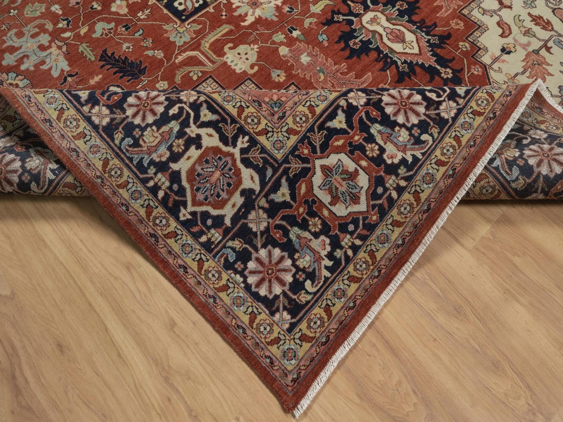 8'8"x12' Auburn Red, Antiqued Fine Heriz Re-Creation, Medallion Design, Hand Knotted, Hand Spun New Zealand Wool, Denser Weave, Vegetable Dyes, Oriental Rug HR92814 - Image 6
