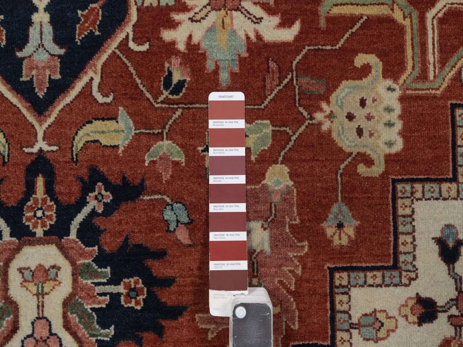 8'8"x12' Auburn Red, Antiqued Fine Heriz Re-Creation, Medallion Design, Hand Knotted, Hand Spun New Zealand Wool, Denser Weave, Vegetable Dyes, Oriental Rug HR92814 - Image 7