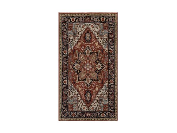 2'10"x5'2" Auburn Red, Antiqued Fine Heriz Re-Creation, Medallion Design, Hand Knotted, Hand Spun New Zealand Wool, Denser Weave, Vegetable Dyes, Oriental Rug HR92816